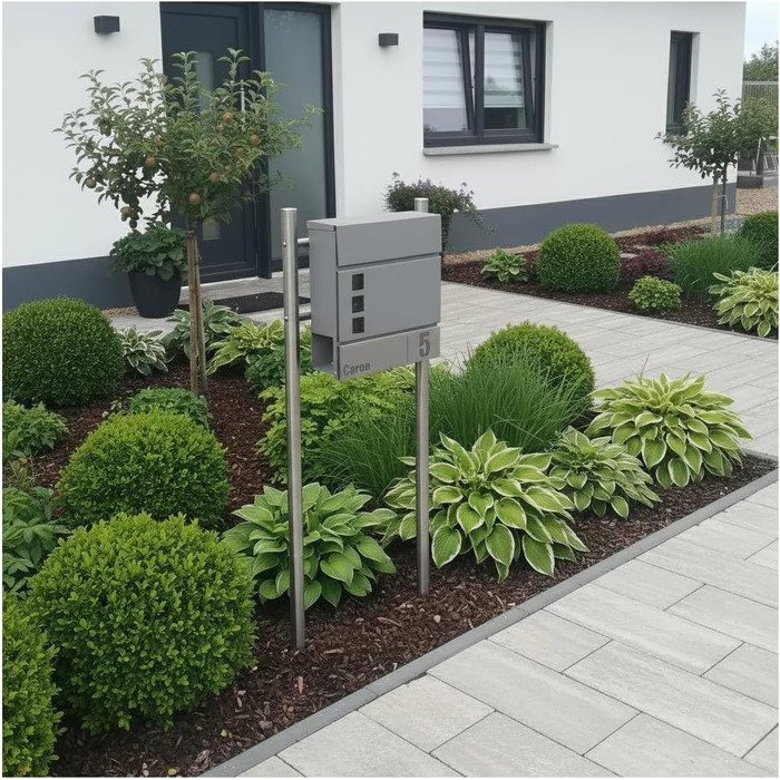 Поштова скринька Metzler Svena з нержавіючої сталі, RAL 9007 графітовий алюміній, з вікном, відділенням для газет, табличкою для імені та номера будинку. Розмір: 37x37x10.5 см