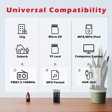 Портативне радіо Prunus J-328 з підзарядкою, функцією запису та підтримкою MP3/TF/AUX (Чорний)