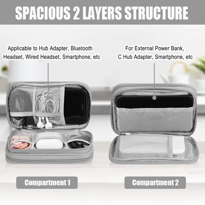 Органайзер для кабелів та аксесуарів для подорожей, сірий. Універсальний кейс для кабелів, power bank та інших гаджетів