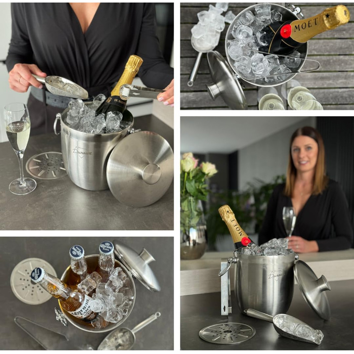 3L Insulated Ice Bucket, Premium Double-Walled Ice Cube Container with Lid, 3 Liter Stainless Steel Ice Bucket for Party, Strainer, Ice Tongs, Ice Scoop, Ice Cooler, Ice Container Ice Cube Bucket Ice Box