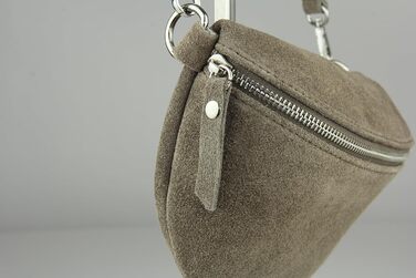 Сумка поясна жіноча Frentree® зі шкіри, Італія, крос-боді, через плече, срібний блискавка, MAXI (Taupe, замша)