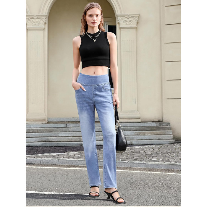 Джинси жіночі Dunke Bau-31, прямі, з високою талією, еластичний денім, 4 кишені, блакитні