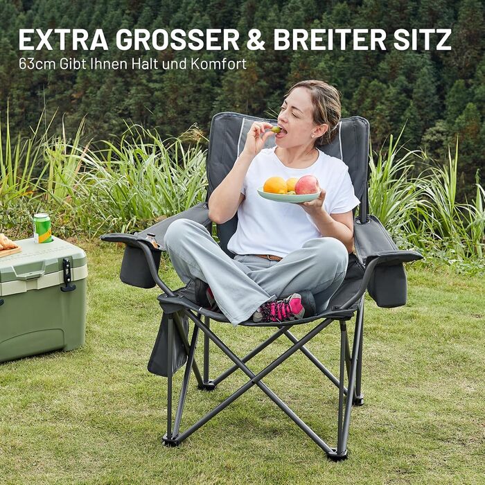 Кампінговий стілець розкладний Timber Ridge 2 шт, 200 кг, сірий, з ізольованою сумкою-холодильником, 63 см ширина сидіння - зручний для кемпінгу, риболовлі, саду