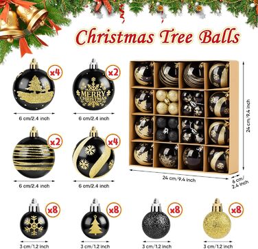 Набір прикрас для ялинки Ilauke, 44 шт. Ялинкові кулі з пластику червоного та білого кольорів, 3 та 6 см. Декорації для ялинки на Різдво, вечірку, дім, весілля. Червоний, білий, чорний, золотий кольори.