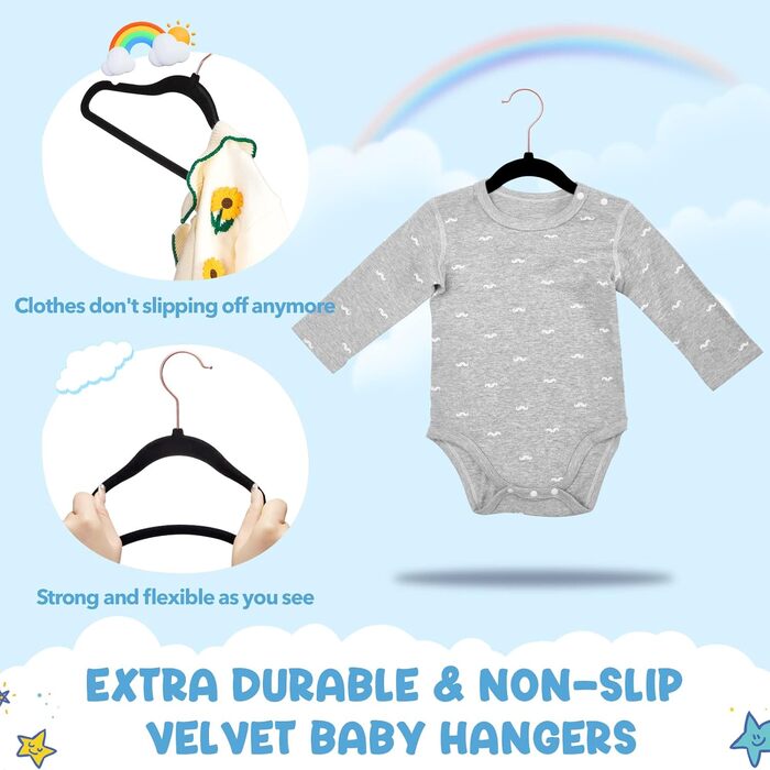 Дитячі вішалки для одягу HOUSE DAY, 60 шт., преміум-якість, чорного кольору, 35.6 см, для шафи, ультратонкі, антиковзні, для дітей