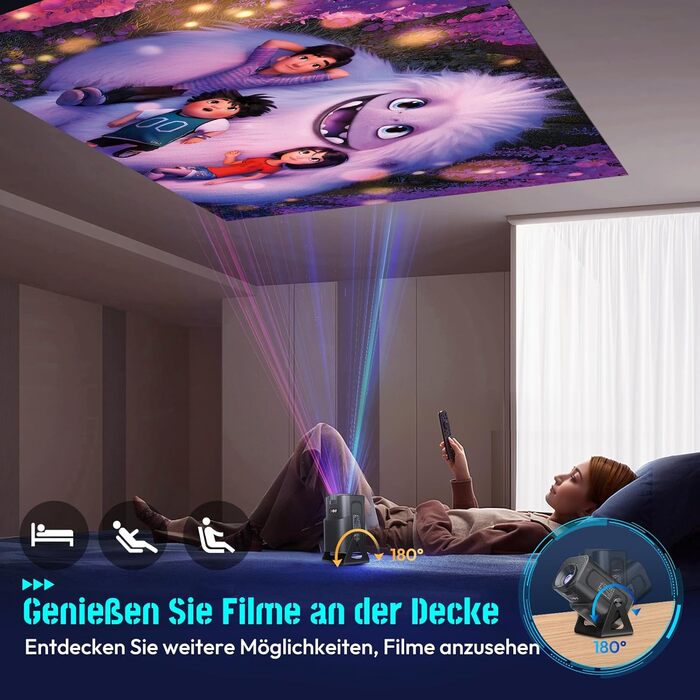 Проектор Xgody Gimbal 3: 12000 Люмен, Android 11.0, 4K, WiFi 6, Bluetooth, Автоматична корекція трапецеїдальних спотворень, для домашнього кінотеатру (білий/чорний)