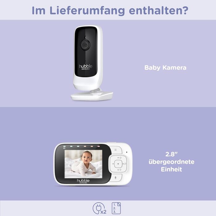 Дитячий відеоняня Hubble View+ 2.8' з камерою, поворот/нахил/цифровий зум, двостороння зв'язок, нічне бачення, моніторинг температури, радіус дії 300 метрів, бездротова камера без Wi-Fi