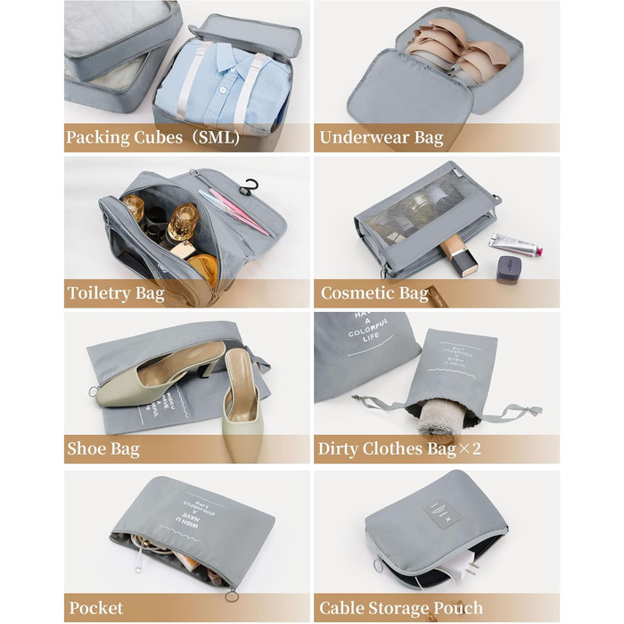 Органайзери для валізи, дорожні аксесуари, водонепроникні мішки для пакування, 10 шт. (Бежевий, сірий)
