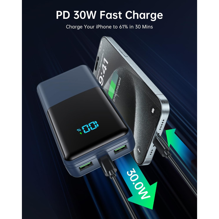 Power Bank Coblob 27000 mAh з USB-C PD 20W – Зовнішній акумулятор для телефону та інших пристроїв