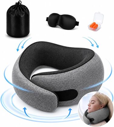 Ергономічна подушка для подорожей під шию з ефектом пам'яті (Memory Foam), темно-сіра