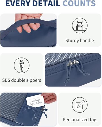 Органайзери для валізи ECOHUB, набір 6 шт. з ID-міткою, екологічні, дихаючі, для подорожей (зелений, блакитний)