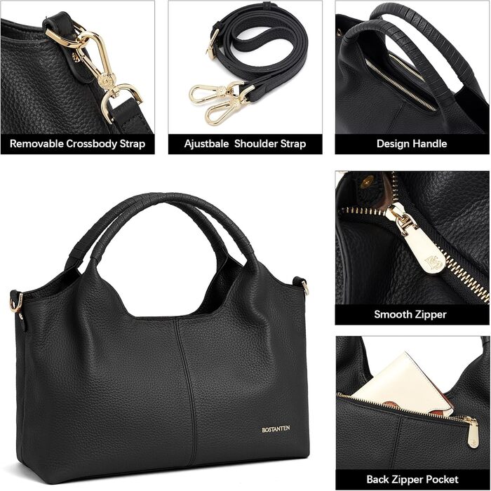 Сумка жіноча BOSTANTEN шкіряна шопер Hobo з ручкою та регульованим ременем, коричнева