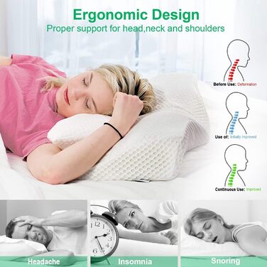 Elviros Orthopedic Memory Foam Pillow, Side Sleeper Pillow, Neck Support Pillow, Head Pillow for Neck Pain, Ergonomic Sleep Pillow for Neck and Shoulder Pain, 53.8 x 11/9 x 33 cm Dark Grey 54 x 11/9 x 33 cm
