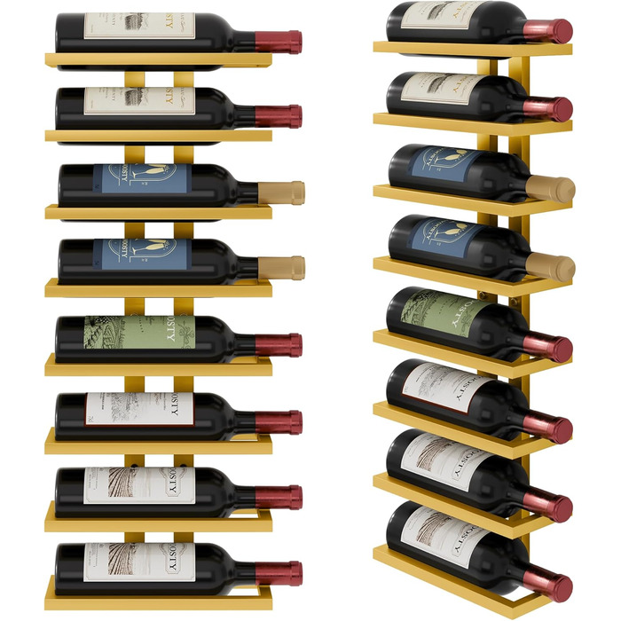 Настінна вітрина для вина FAVOOOSTY з 8 полицями, металева, для вітальні, спальні, винного погреба (Золота, 1 шт.)