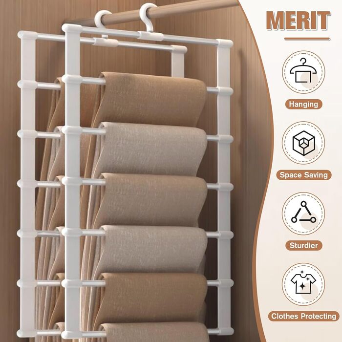 Набір з 3 штук вішалок для штанів, 7 в 1, економія місця, неслизькі вішалки для штанів, органайзер для шафи з 10 прищіпками, з нержавіючої сталі, складні вішалки для штанів, шарфів, рушників, краваток, постільної білизни