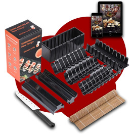 Набір для приготування суші 10-ти частинний з рецептами та відеоінструкцією | Мати, бамбукова мати, інструмент для суші та макі | Ідеальний подарунок