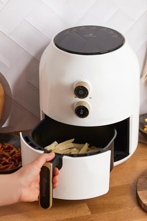 Karaca Multifry - Фритюрниця з гарячим повітрям 3.5л, 1300 Вт, Біла - Здорова смаження, Енергоекономія