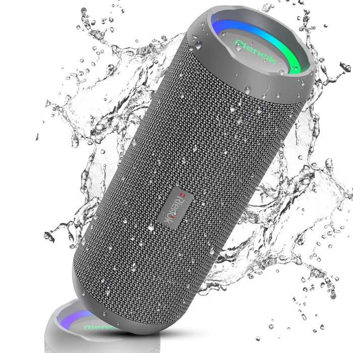 Портативна Bluetooth колонка RIENOK 30W з підсвіткою, IPX7 водонепроникна, бездротова, стереозвук, сірий колір