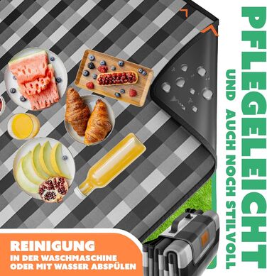 KESSER® Picnic Blanket Camping Blanket XXL 200 x 200 cm - Warm-insulated with waterproof underside, carrying handle. Foldable beach blanket, picnic blankets for 4-6 people. Washable picnic blanket.