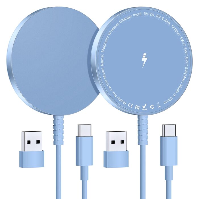 Магнітний бездротовий зарядний пристрій для iPhone 17/16/15/14/13/12 та Air-Pods 4/3/2 Pro - 2 шт., Синій