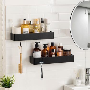 NOSTHEART Shower Shelf No Drilling, 2 Pack Shower Rack Organizer with Hooks, 38-40cm Bathroom Shelf with Large Capacity, Shower Basket for Bathroom and Kitchen