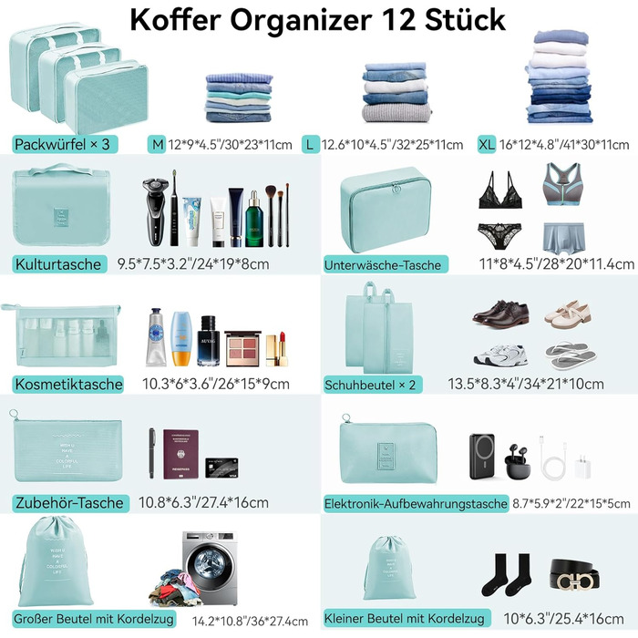 Органайзер для валізи Chijoo (12 шт, чорний) – Набір кубиків для пакування, аксесуари для подорожей