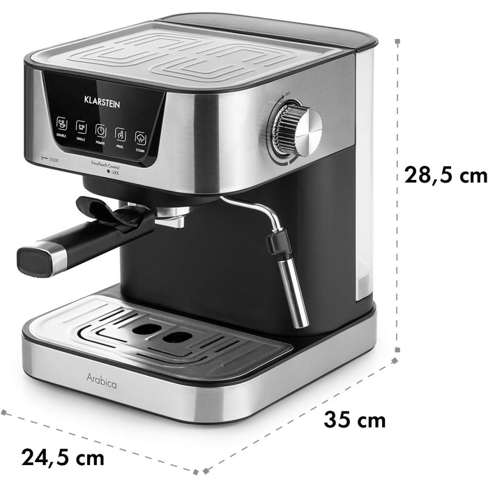 Klarstein Espresso Siebträgermaschine: компактна кавомашина для еспресо з молочною піною, 1,8 л, 20 бар, нержавіюча сталь, 1350 Вт