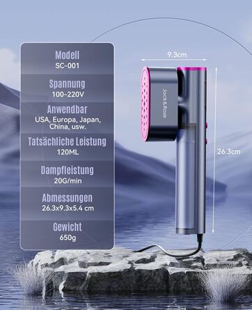 Портативний відпарювач для одягу 2-в-1 з регулюванням напруги 100-240V. Зелений (сірий). 1000W. Для подорожей