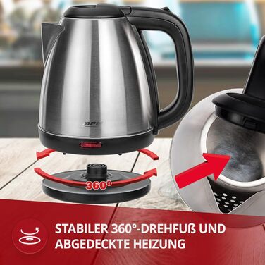 Електричний чайник MPM MCZ-85/G1, 1.7 л, без BPA, бездротовий, 360° обертання, антинакипний фільтр, автовимкнення, чорний, 2200W, нержавіюча сталь