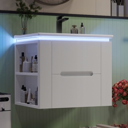 Підвісні шафки для ванної кімнати з LED-підсвіткою та шафки під умивальник