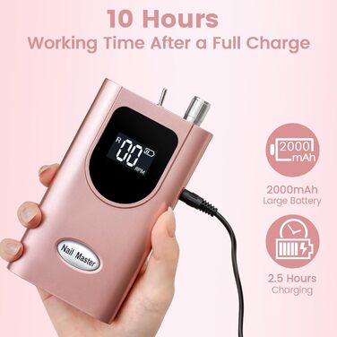 Електричний фрезер для нігтів Delanie 35000 об/хв: набір для манікюру з насадками, регулювання швидкості та напрямку, рожеве золото