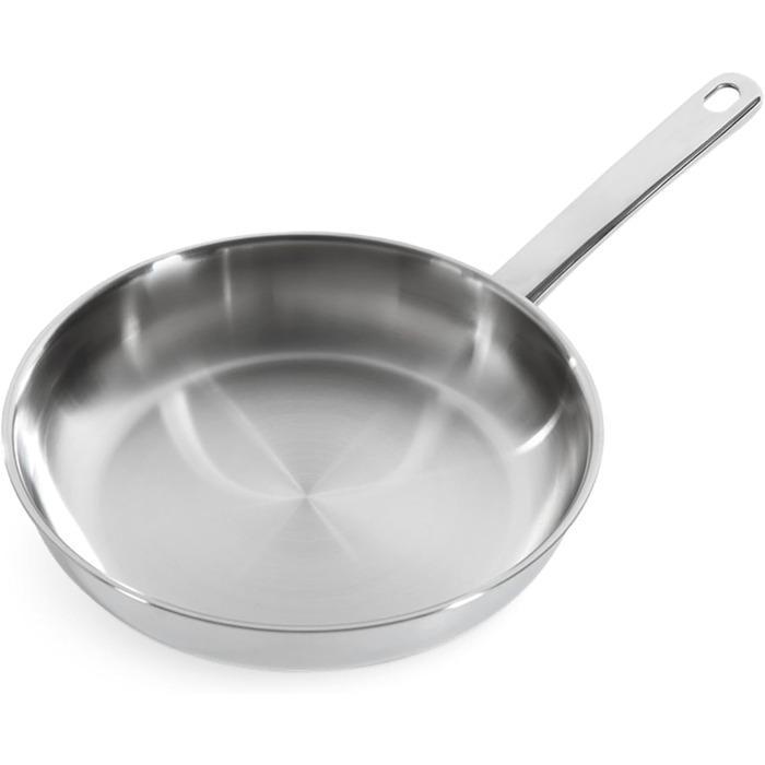 BK Bright Сковорода з нержавіючої сталі 24 см, Cool Grip, професійне приготування, 18/10, індукція, до 230°C, антипригарне покриття, срібна