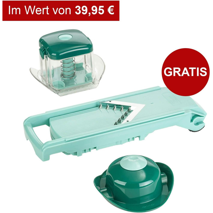 Набір для нарізання овочів Genius Nicer Dicer Fusion Julietti | 16 частин | Універсальний овочеріз | Слайсер, 26.5 x 11.5 x 14.5 см, м'ятно-зелений