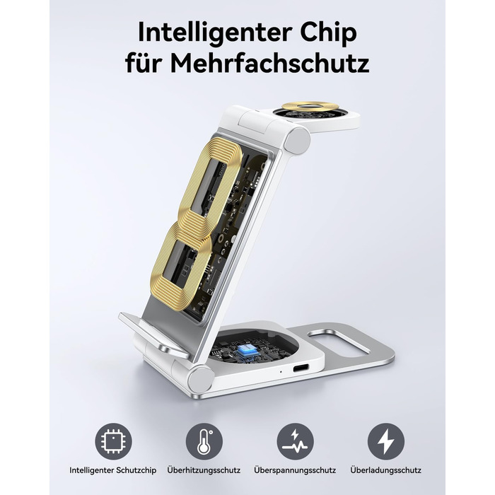 База для бездротової зарядки 3-в-1 для Samsung Galaxy (S25, S24, S23, S22, S21, S20, Z Flip, Z Fold) та Galaxy Watch/Buds, 20W, біла