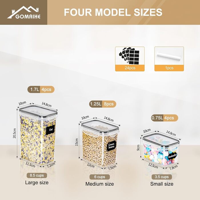 Набір контейнерів для зберігання GoMaihe (16 шт.) - чорний. Контейнери для продуктів з кришкою, герметичні, з пластику. Органайзер для кухні, для круп, борошна, цукру.