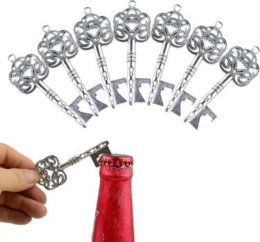 Makhry 50 Pcs Vintage Key Bottle Openers Wedding Key Skeleton Key Bottle Openers Wedding Favors Set with Pillow Boxes and Tag (Antique Silver)