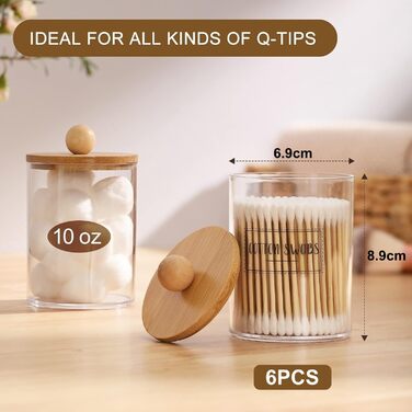 Набір ватних паличок LATERN з бамбуковим кришкою (6 шт.), акриловий диспенсер 10oz для косметики, контейнер для ватних паличок з 12 білими етикетками