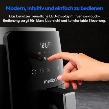 MEDION P40 L Фритюрниця без олії (4.7л, Airfryer, 1500 Вт, таймер 60 хв, до 200°C, антипригарне покриття, MD13030) білий (чорний)