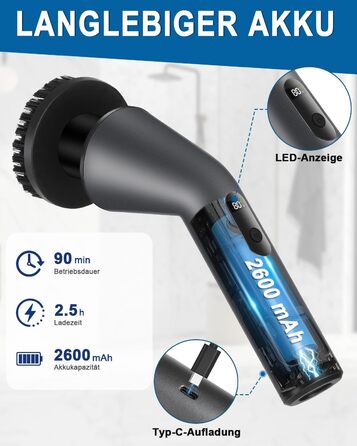 Електрична щітка для чищення, Spin Scrubber з 7 насадок, водонепроникна IPX7, регульована ручка, для ванної кімнати, кухні, плитки, авто, підлоги