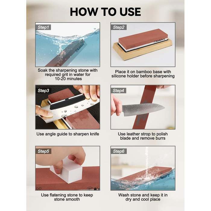 Набір алмазних точильних каменів Kalolary (11 шт.) з двосторонньою зернистістю 400/1000, 3000/8000 для заточування ножів, стамесок, рубанків з кутовою направляючою та неслизькою основою, з шкіряним ременем