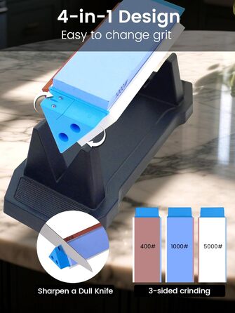 Набір точильних каменів Schleifstein 3-в-1: 400/1000/5000 грит, з підставкою, кутовою направляючою та шкіряним ремінцем для заточування ножів