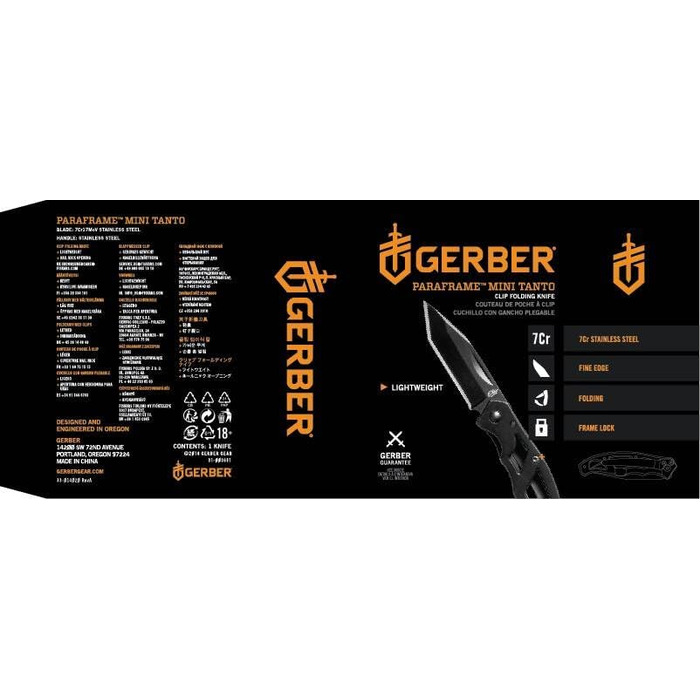 Gerber folding knife with plain edge blade and pocket clip (Mini Tanto 5.4 cm)