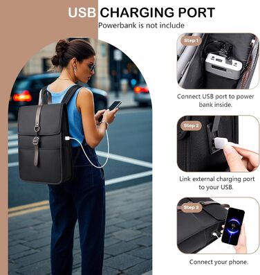 Рюкзак для ноутбука чоловічий/жіночий, 15.6 дюймів, з USB-портом, для подорожей, навчання, велосипеда (Чорний)