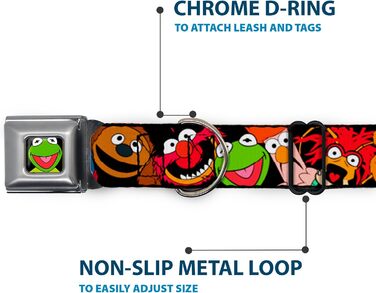 Нашийник для собак Buckle-Down з пряжкою Muppets Faces чорного кольору, 1' шириною, підходить для шиї 15-26 дюймів (38-66 см) - Великий