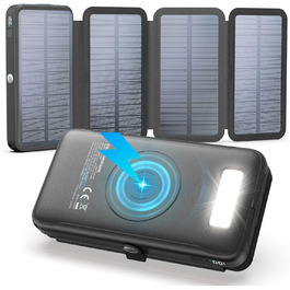 Power bank FEELLE 27000mAh з сонячною зарядкою та швидкою зарядкою 22.5W USB-C, чорний