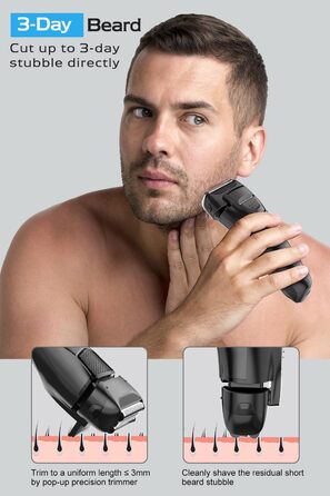 Електрична бритва чоловіча з 3 гнучкими лезами та чохлом для подорожей, тример для точного гоління, вологостійка/суха, 120 хв роботи, акумуляторна, подарунок для чоловіків, чорна