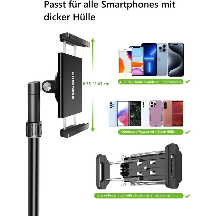 Штатив настільний Elitehood з виносним плечем 114 см, гнучкий, для iPhone, Android, відеозйомки, 180 см, 63 см