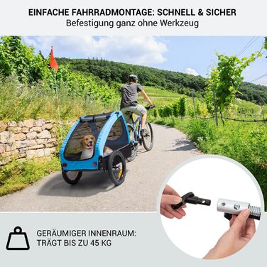 Фарм-причіп Klarfit Husky City для собак, блакитний. З підвіскою, світловідбивачами та невеликим кошиком.