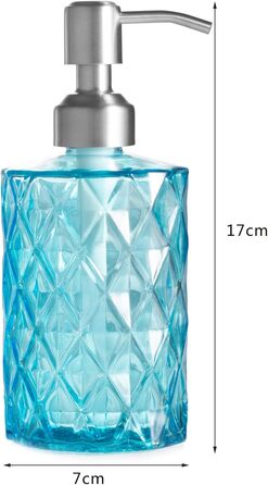 Дозатор для мила Ekirlin зі скла для кухні та ванної кімнати, 340 мл. Підходить для мила для рук, миючого засобу, ефірних олій, шампуню. З нержавіючою сталевою помпою. Колір: темно-сірий, блакитний