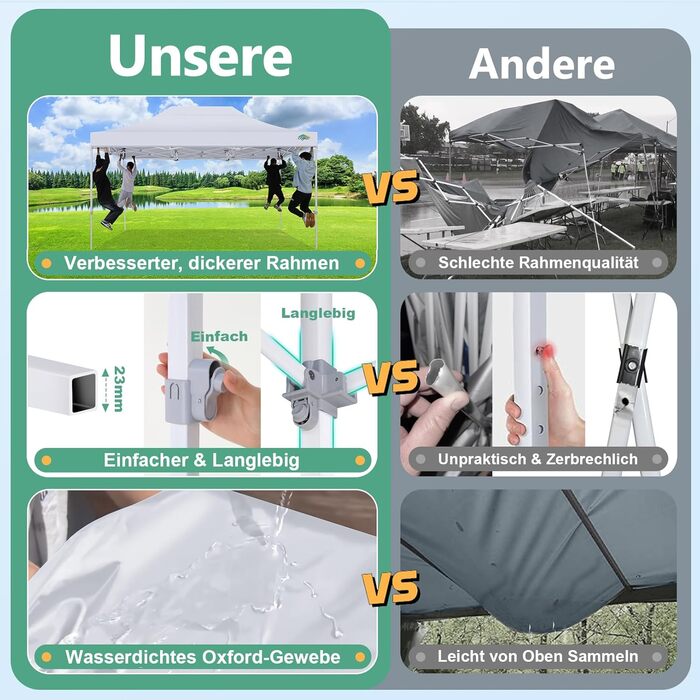 COBIZI Pavilion 3x3m Foldable, Waterproof & Winter-Proof – Stable Garden Tent with 23mm Steel Pipe, UV50+ and Mosquito Nets for Camping/Parties + Carry Bag (White, 3mx4.5m)